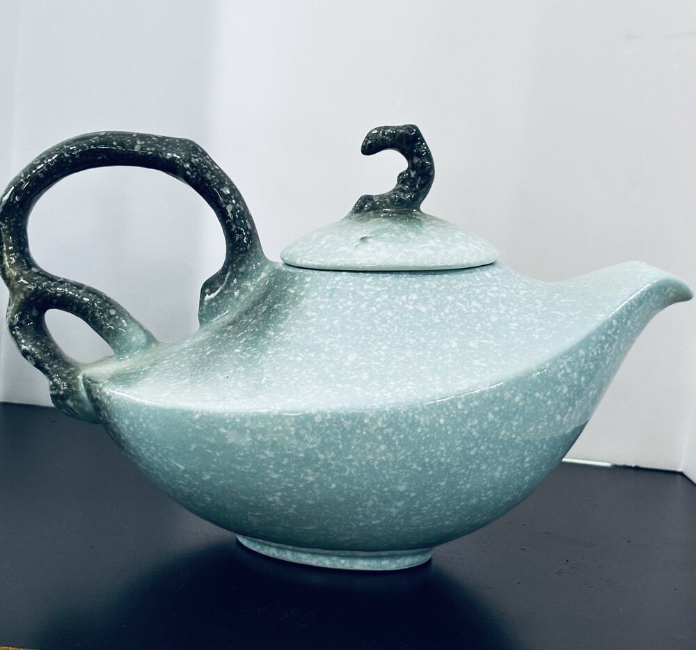 Vintage Hull W-26 Aladdin Genie Style Teapot Turquoise Black MCM Pottery